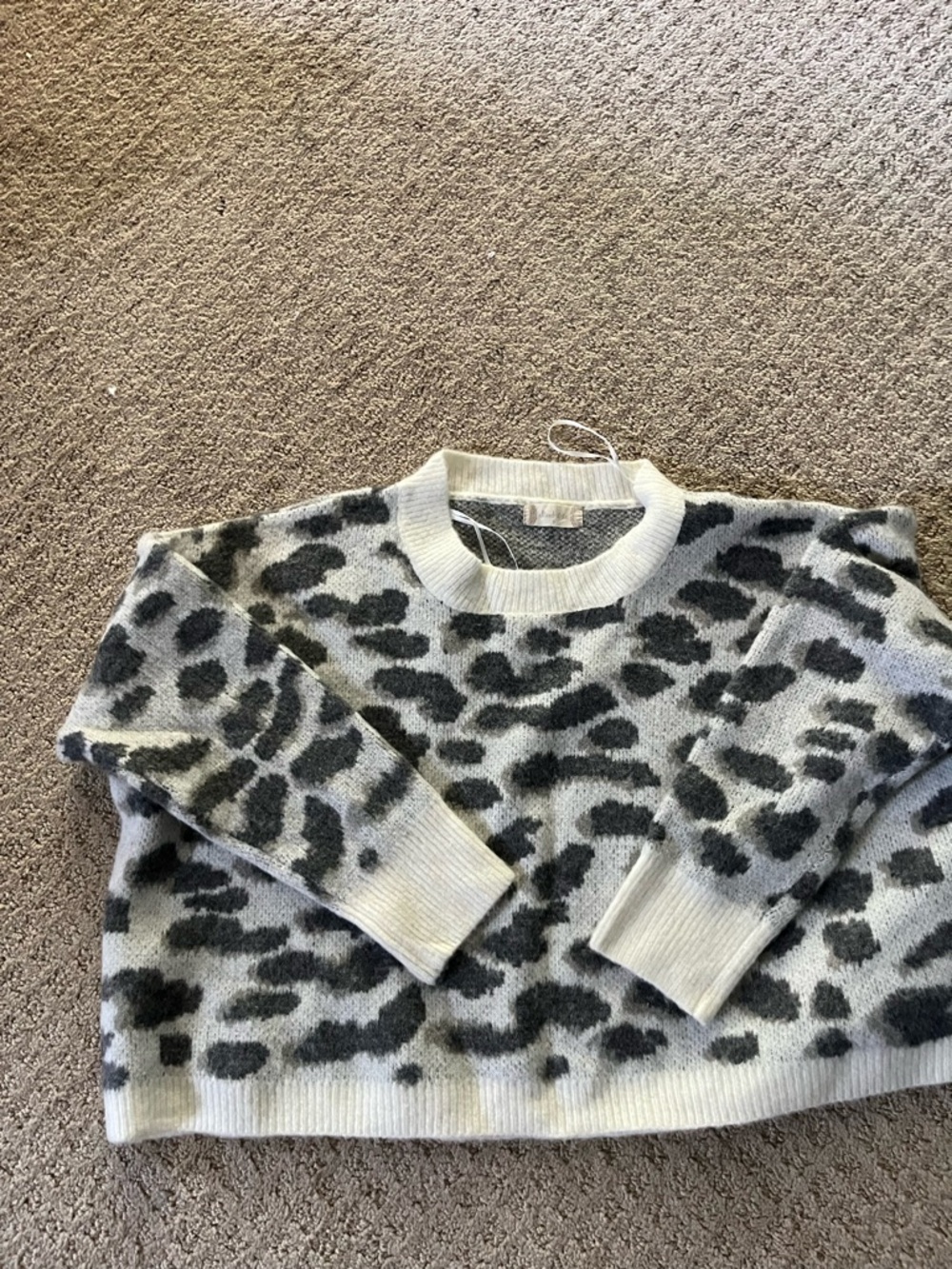 Altar'd State Gray & White Leopard Crewneck Sweater